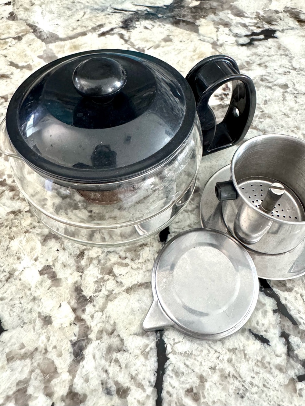 Glass Teapot with Black Lid and Handle - Clear Glass and Black, set of 2